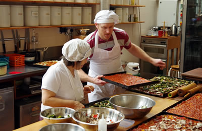 working in the kitchen